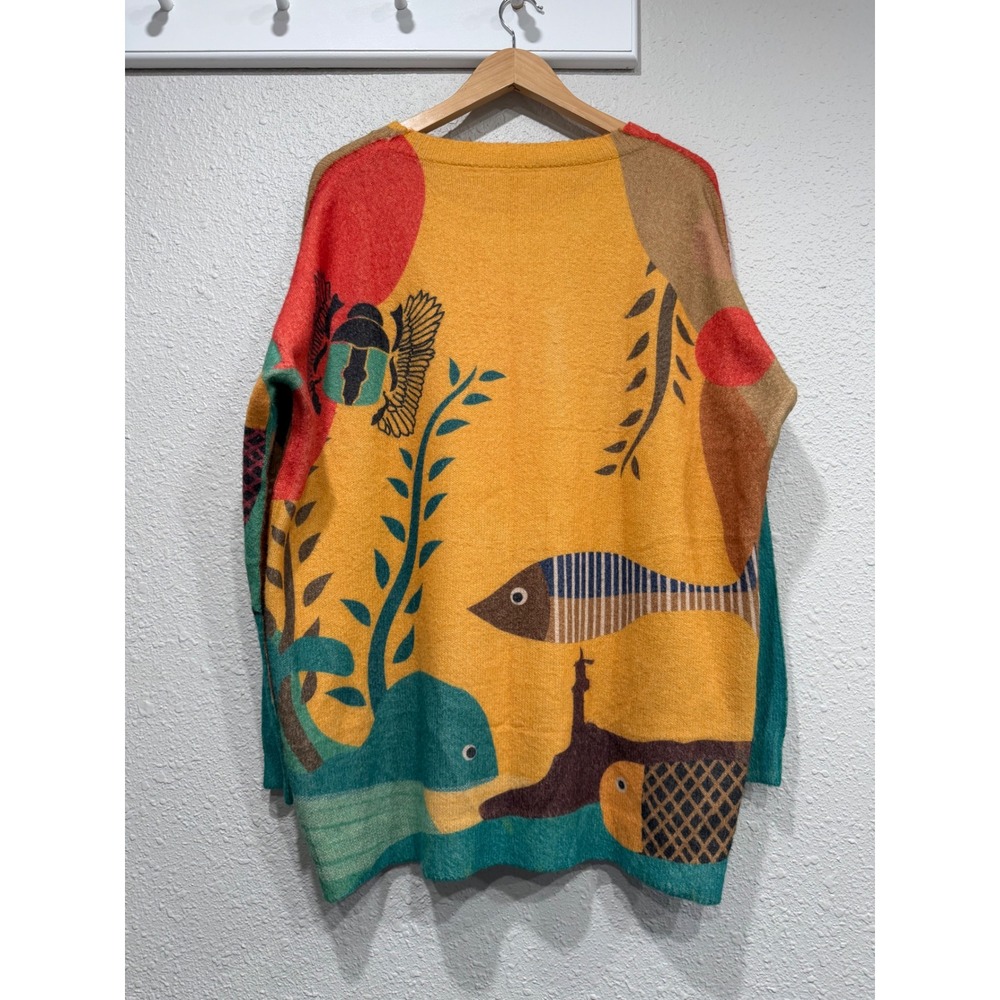 Oversized Graphic Wool Blend Sweater XL Fish Nature Art To Wear Eclectic Artsy - Picture 12 of 14